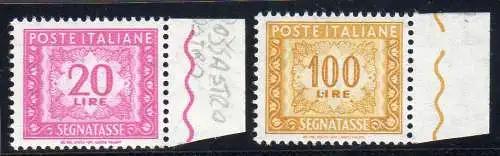 Steuermarken Lire 20 und 100 Sterne IV. fluoreszierende Tinte