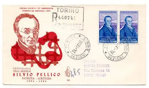 Silvio Pellico Nr. 753 Paar auf Umschlag FDC Venetia Club Venezia