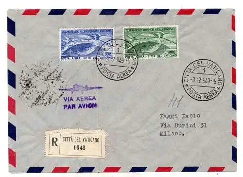 U.P.U. Luftpost Nr. 18/19 Serie auf Racc. per Luft am 3.12.49