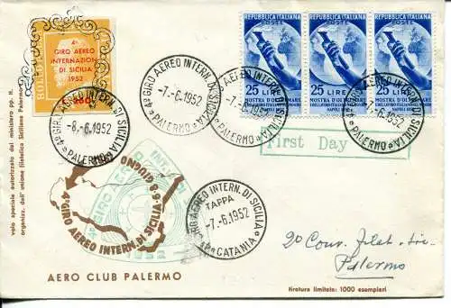 4. Giro Aereo di Sicilia - Aerogramma da Palermo am 7.6.52