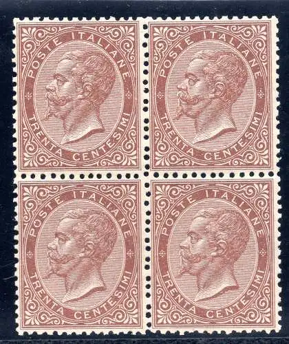 Vitt. Emanuele II. Cent. 30 Nr. 19 Quartina di Torino - MNH