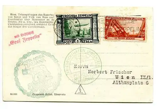 Luftpost Zeppelin Lire 3 auf Postkarte nach Wien