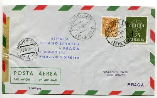 Alitalia Mailand/Prag vom 5.11.60 - Aerogramm mit Flugstempel