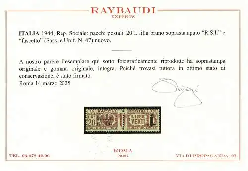 Postpakete Band 20 Lire sehr gutes Exemplar guter Zentrierung