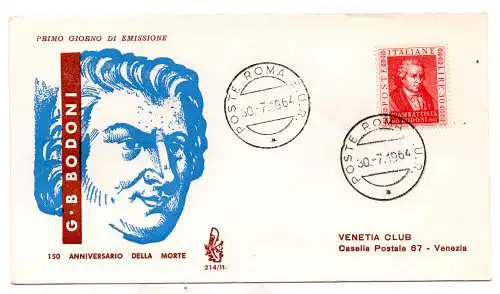 Italien FDC Venetia 1964 G.B.Bodoni reiste nach Italien