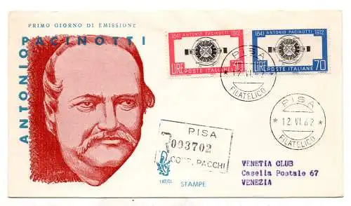 Italien FDC Venetia 1962 A. Pacinotti voyata Racc. für Italien