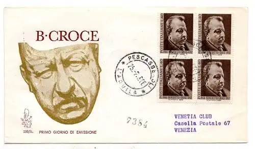 Italien FDC Venetia 1966 Benedikt Kreuz Viertelreise Racc. für Italien