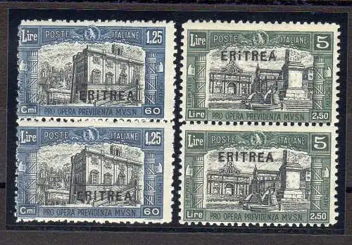 Eritrea - Miliz 1, 25 und 5 Lire zwei Sorten paarweise mit normalen