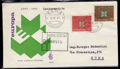 Italien FDC Venetia 1963 Europa gereist Racc. für Italien