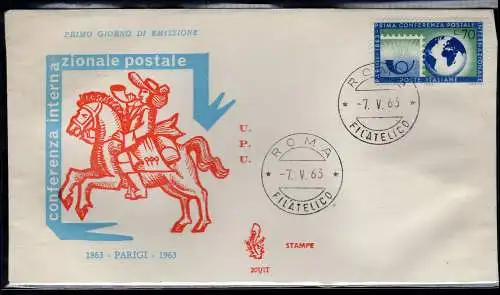 Italien FDC Venetia 1963 Postkonferenz Paris nicht gereist