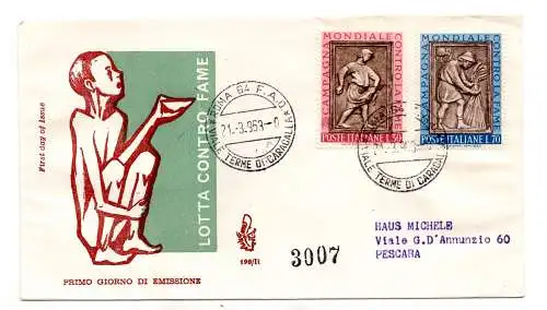 Italien FDC Venetia 1963 Kampf gegen den Hunger gereist Racc nach Italien