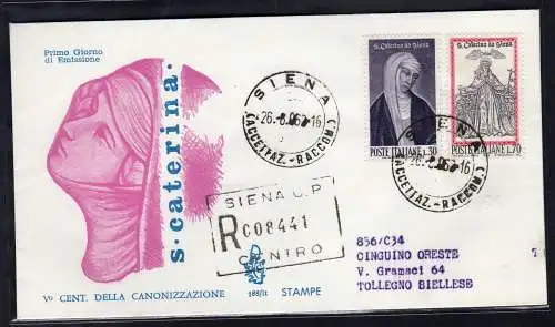 Italien FDC Venetia 1962 Santa Caterina voyata Racc. für Italien