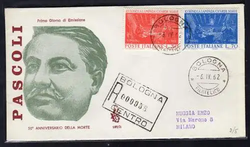 Italien FDC Venetia 1962 Pascoli voyata Racc. für Italien