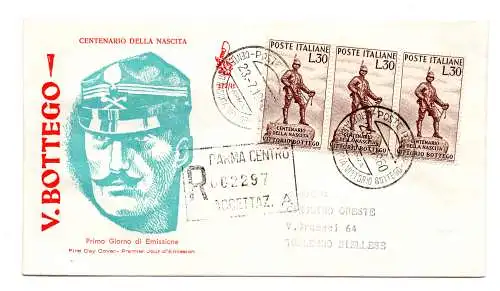 Italien FDC Venetia 1960 Bottego Dreierstreifen gereist Racc. für Italien