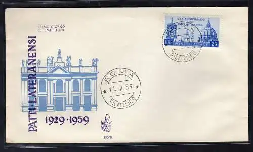 Italien FDC Venetia 1959 Lateranverträge nicht gereist