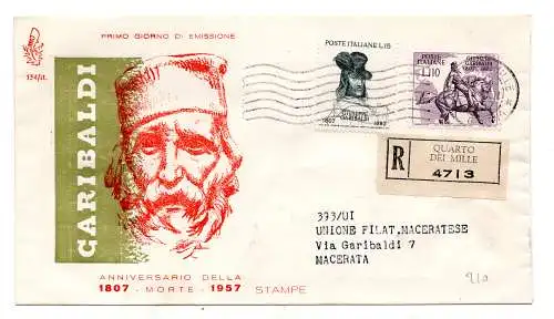 Italien FDC Venetia 1957 Garibaldi reiste Racc. für Italien