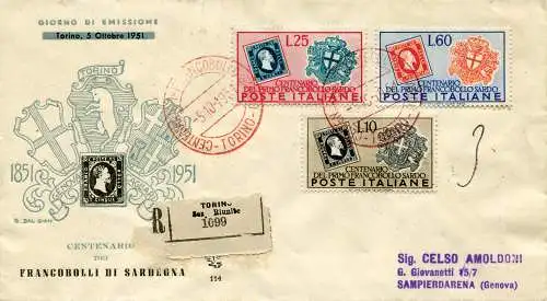 Hundertjährige Briefmarken Sardiniens auf Umschlag Venetia Racc.