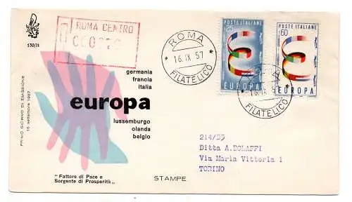 Italien FDC Venetia 1957 Europa gereist Racc. für Italien