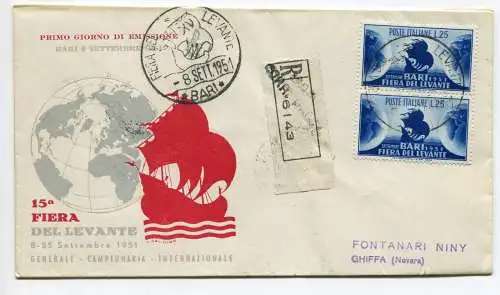 Italien 1951 Fiera di Bari Paar auf FDC Venetia Racc. für Italien