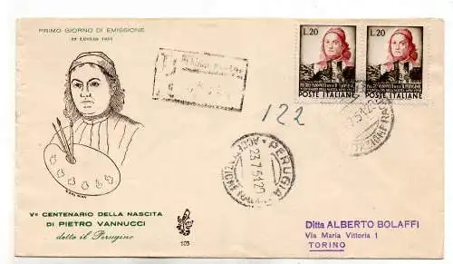 Italien 1951 Paar Perugino auf FDC Venetia Racc. für Italien