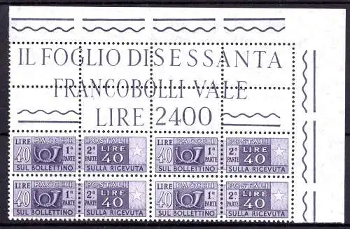 Postpakete l. 40 Sterne IV Block mit Lochwinkel