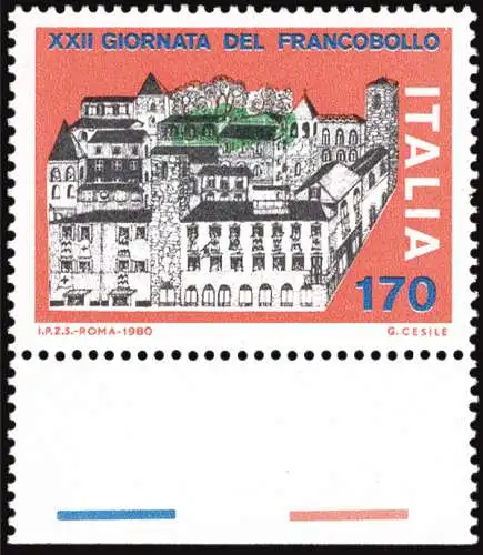 XXII Tag der Briefmarke Lire 170 grüne Sorte verschoben