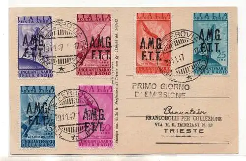 Triest A - Posta Aerea Radio Nr. 7/12 auf FDC Stempelkarte