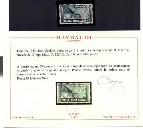 G.N.R. Luftpost Lire 2 Brescia III Typ Nr. 125/III - MNH