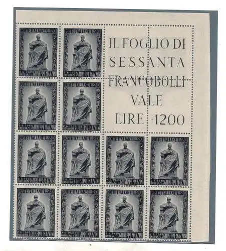 Mazzini Nr. 604 Eckblock von zwölf Exemplaren - postfrisch
