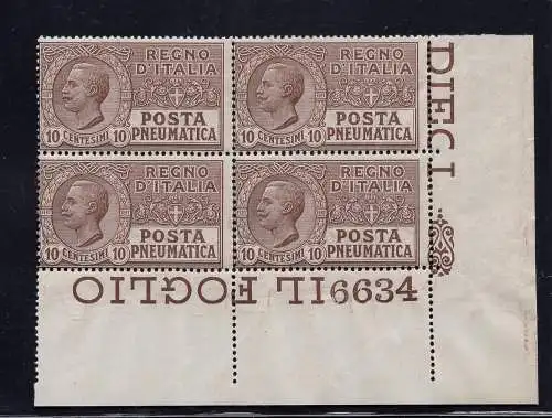 Pneumatica Cent. 10 Nr. 1 Viertel mit Tafelnummer 6634 MNH