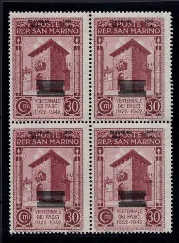 Fall des Faschismus Cent. 30 n. 257e Quartina verschobener Aufdruck MNH