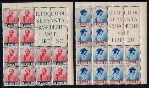 Garibaldi 1949 - 7 Werte in Eckblöcken von 12 Exemplaren postfrisch