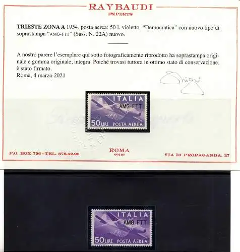 Triest A - Luftpost L.50 Nr. 22A Cert. Raybaudi