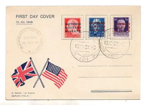 Neapel - Alliierte Militärregierung Serie auf Postkarte FDC