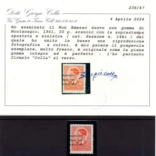 Montenegro 50 p.n. 14Ai nicht ausgegebener verschobener Aufdruck - MNH
