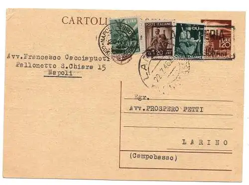 Democratica Cent. 20 + 60 + 1 Lira auf CP Cent. 60 am 22.7.46
