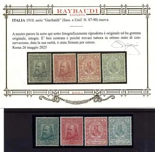 Garibaldi n. 87/90 perfekt zentriert - postfrisch - Cert. Raybaudi