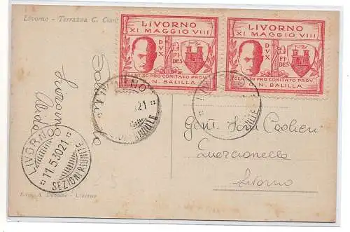 Livorno - Mussolinis Besuch Nr. 1 zwei Exemplare auf Postkarte