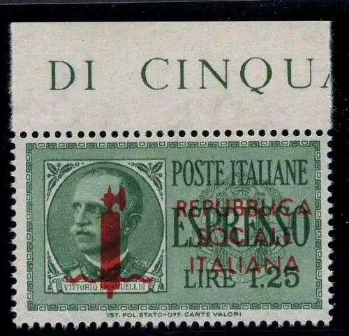Espresso Lire 1,25 Nr. 21 von Verona oben in rot orange - postfrisch