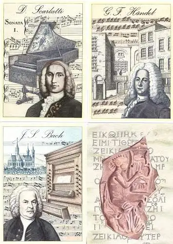 Musik - Bach, Händel, Scharlach - Postkarten und Zettel Erinnofilo