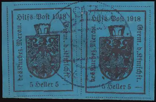Meran - Wappen 5 h. IV. hellblauer Typ Nr. 11 scharfes Abziehbild