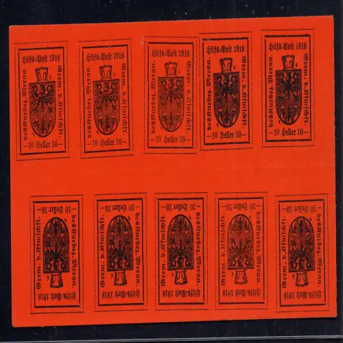 Meran Wappen 10 Heller orange IV. Typ Minifoglio Nr.12A