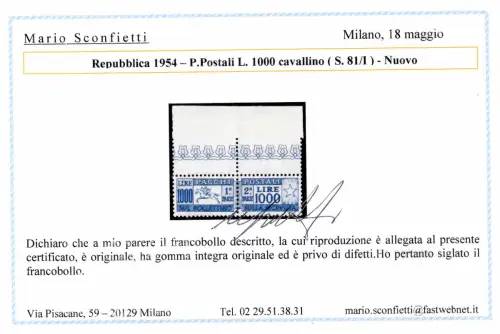 Postpakete Lire 1.000 Pferd Nr. 81 wunderschön