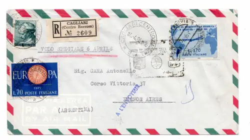 Gronchi Lire 170 auf Aerogramm Racc. nach Buenos Aires