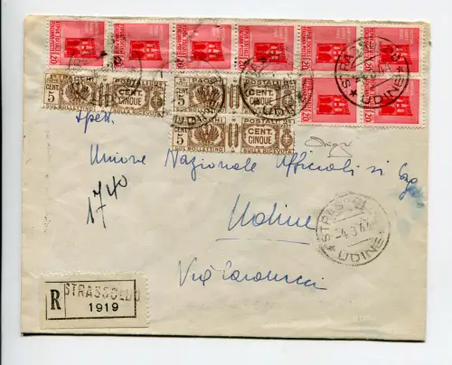 Notfall - Postpakete Cent. 5+ Ergänzungen auf Umschlag Racc. von Strassoldo