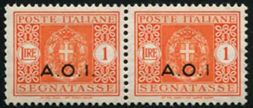 A.O.I. - Steuermarken Lire 1 Paar mit einem Exemplar ohne Punkt nach der I