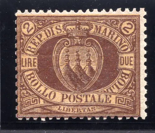 Wappen Lire 2 braun auf gelb Nr. 21. normale Zentrierung - postfrisch