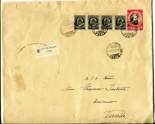 Aufdruck Lire 5 von 2,50 vier Exemplaren auf Umschlag