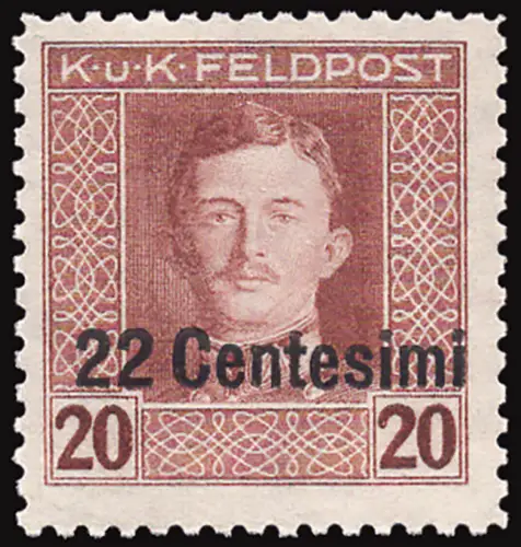 Friaul Occ. Österreichisch - Cent. 22 auf 20 h braun Nr. 9ba sehr gutes Exemplar