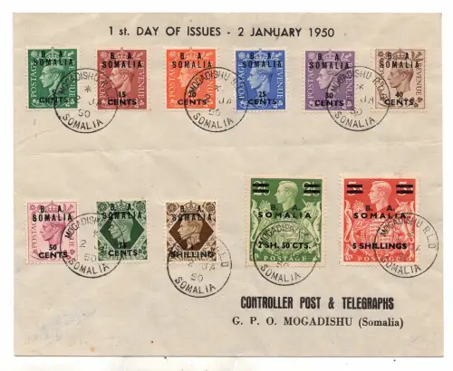 B. A. Somalia n. 21/31 Serie auf FDC Annullierungsumschlag